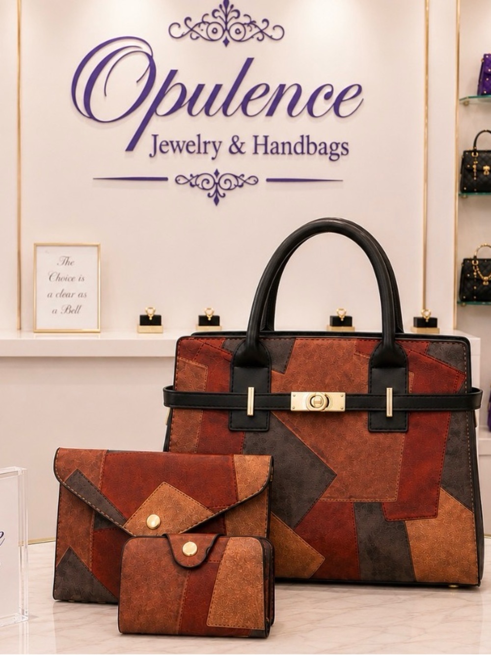 3pc Patchwork Print Handbag Set